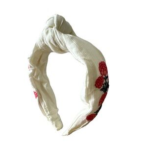 Embroidered White and Red Headband